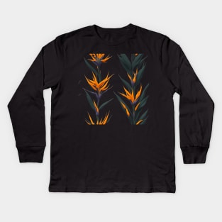 Strelitzia Flower Pattern | Native Plant South Africa | Bird of Paradise | African Safari Kids Long Sleeve T-Shirt